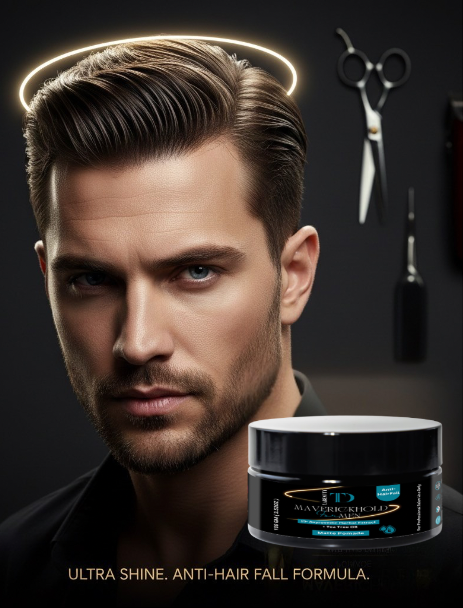 Man with styled hair and hair care pomade  Maveric hold 